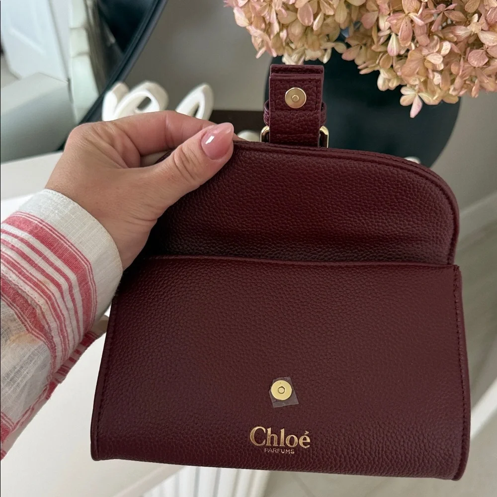 Chloé Parfums Pebbled Burgundy Small clutch with Gold Buckle - Picture 5 of 8